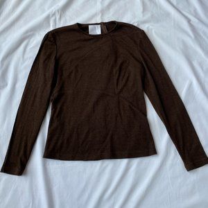 Chado Ralph Rucci Long Sleeve Brown Top, Beautiful Piping Details, Size 8.
